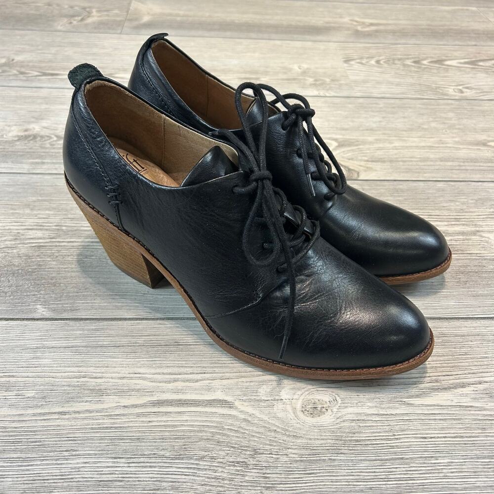 Sofft Black Leather Heeled Loafer Block Heel Pump Size 11 EUC